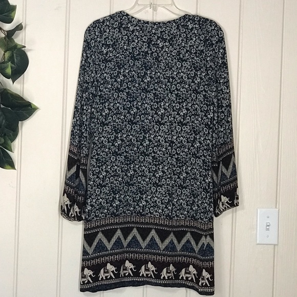 Altar’d State LS Multicolor Design Dress Elephants Flower Floral 
XS 0 2 
Rayon - Picture 11 of 14